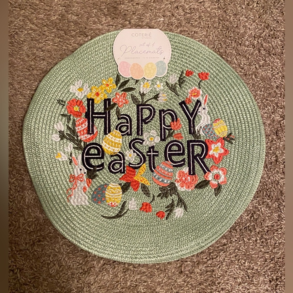 Coterie Easter Round Placemats. Set of 4 NWT. Embroidered.